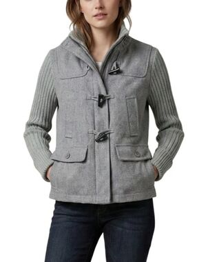 Gap Gray Wool Blend Toggle Duffle Coat Jacket Women Medium Ribbed Sleeves Size S